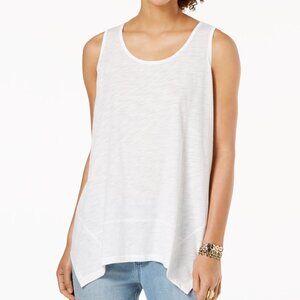 MICHAEL Michael Kors | White High Neck Linen Sleeveless Swing Tank Top